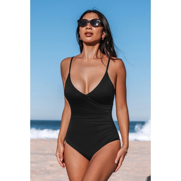 CUPSHE Swimsuit Women S Black Surplice Lace-Up Coquette Beachcore Tiktok - Picture 4 of 7